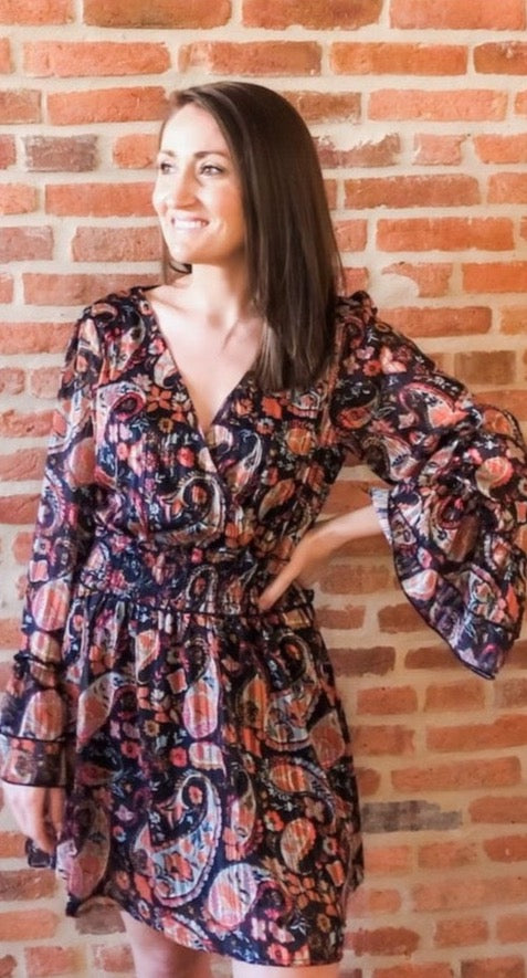 long sleeve paisley dress