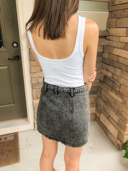 Kelly Asymmetrical Waist Denim Mini Skirt