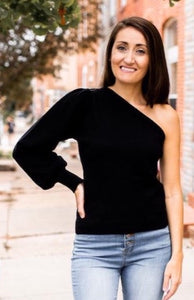 Jenny One Shoulder Black Sweater